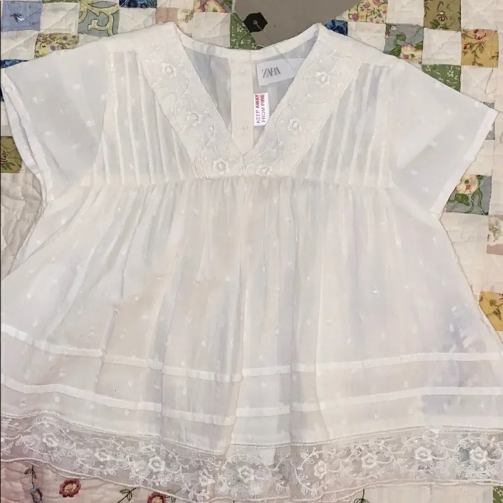 ZARA Baby Girl Cream Lace Blouse 6-9M NWT Ivory Boho Top